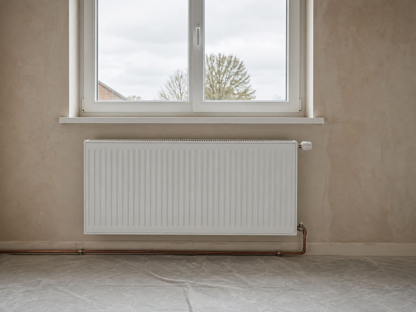 Radiateur de chauffage installé sous fenêtre dans l'Aisne